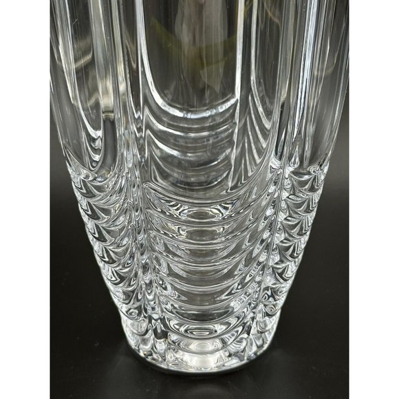 Czech Republic Bohemian Scalloped Top Ribbed Crystal Clear Vase 10” Art Deco - Picture 3 of 7